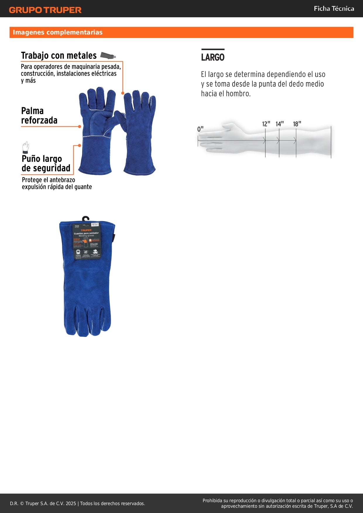 Guantes de Soldador Reforzados TRUPER GU-515 - Protección Profesional contra Chispas y Calor con Puño Largo 6" - Resistentes al Fuego para Soldadura y Herrería