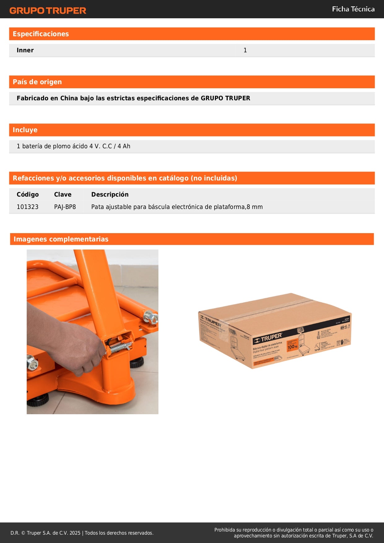 Báscula Electrónica Comercial BAS-100PLA Truper 100kg - Plataforma Plegable Antiderrapante con Doble Display y Batería Recargable para Pesaje Preciso