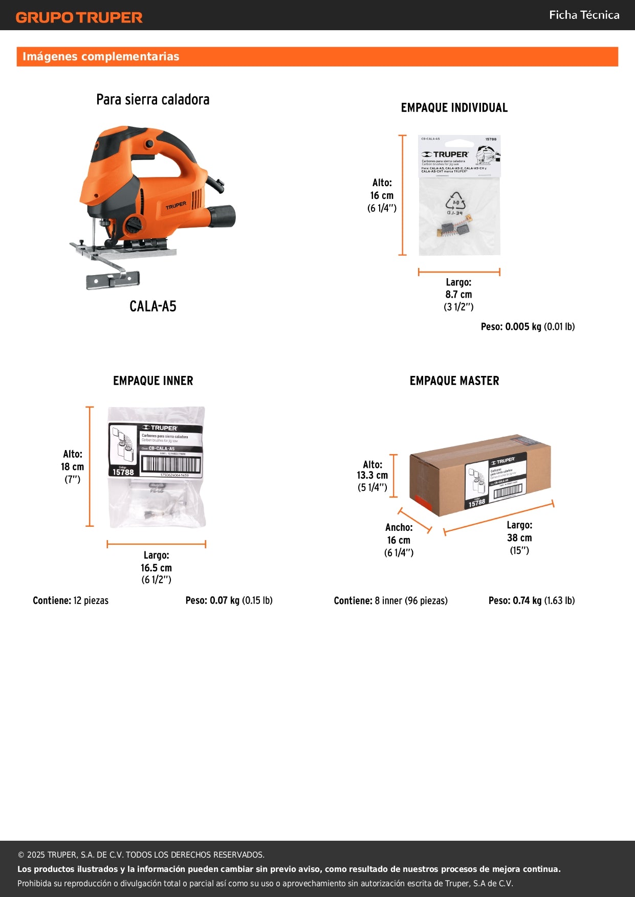 Bolsa con 2 carbones de repuesto para CALA-A5, TRUPER