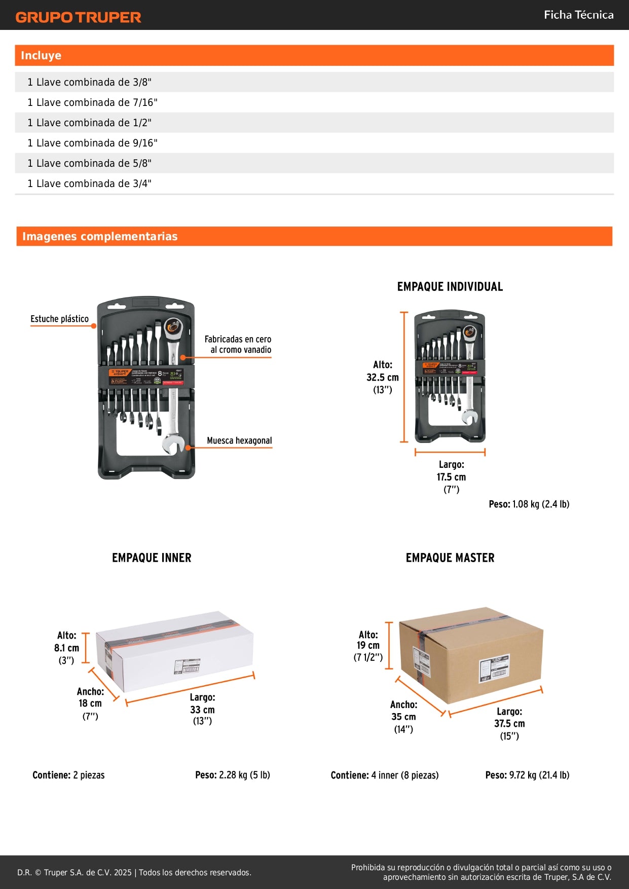 Juego 8 Llaves Combinadas con Matraca JC-8XP Expert - Acero Cromo Vanadio 90 Dientes - Solución Profesional para Espacios Reducidos
