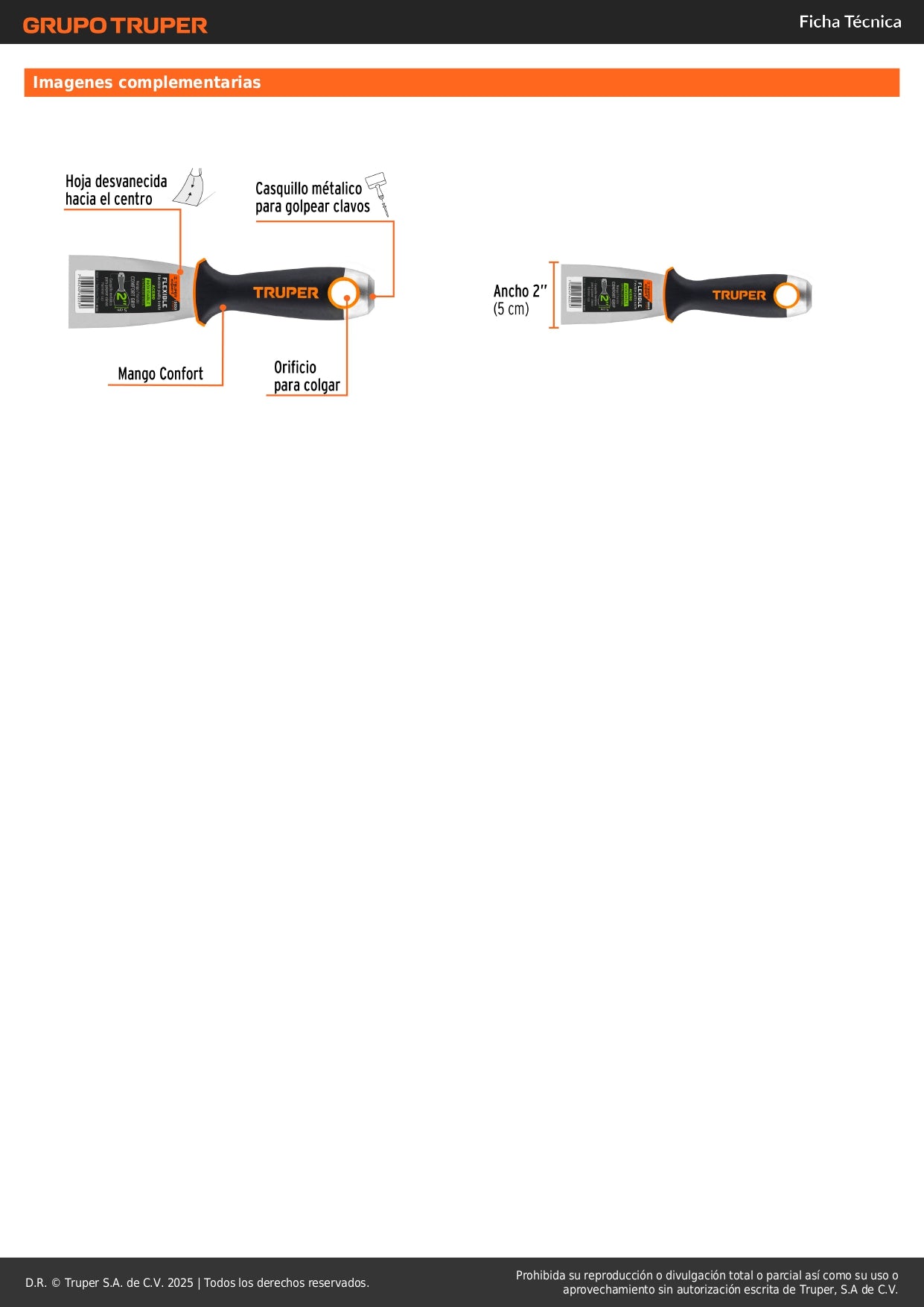 Espátula Flexible 2 Pulgadas ET-2FX Acero Inoxidable Anticorrosión - Comfort Grip Expert para Aplicación Precisa de Masilla y Pintura