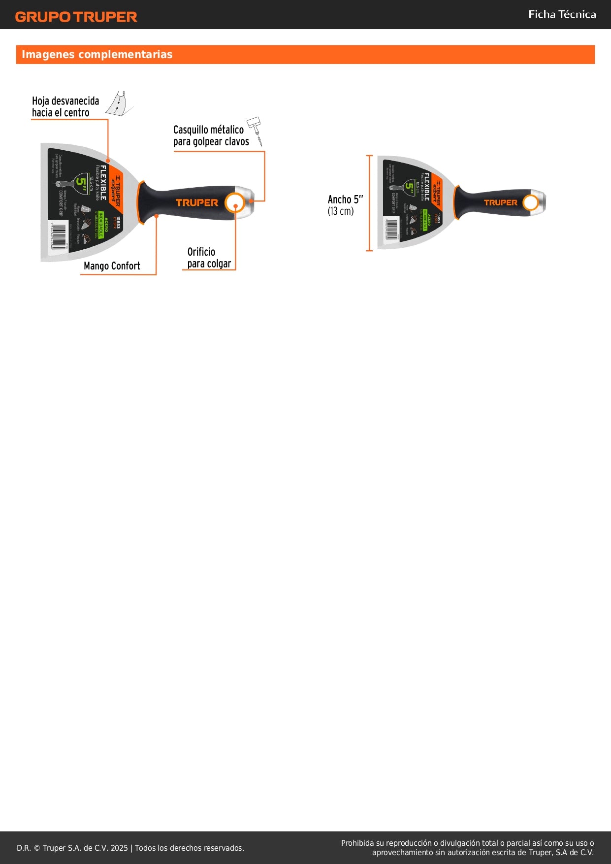 Espátula Flexible 5 Pulgadas Acero Inoxidable ET-5FX EXPERT - Comfort Grip Antideslizante para Aplicación Precisa de Masilla y Reparaciones Profesionales