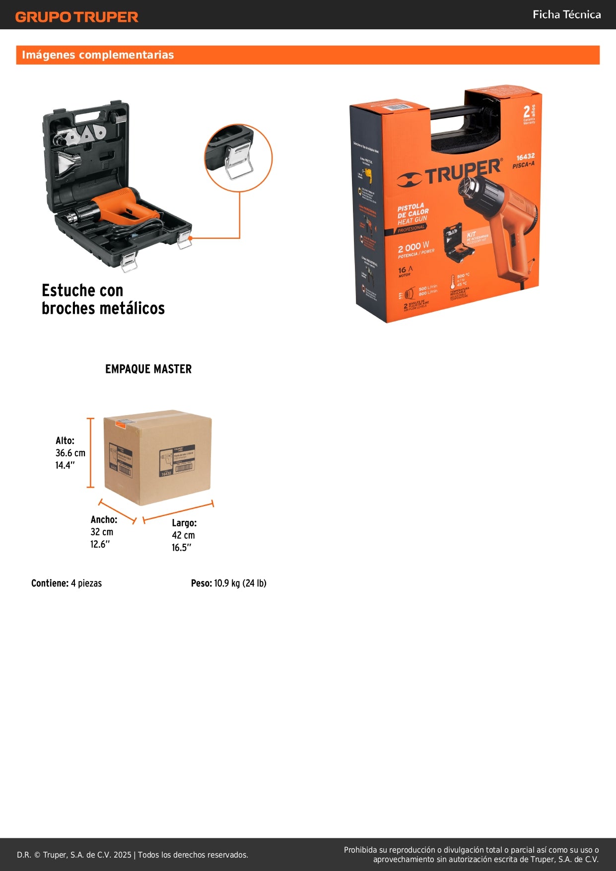 Pistola de Calor Industrial TRUPER PRO 2000W con 9 Accesorios - Solución Profesional para Remover Pintura, Descongelar Tuberías y Trabajos Térmicos - PISCA-A