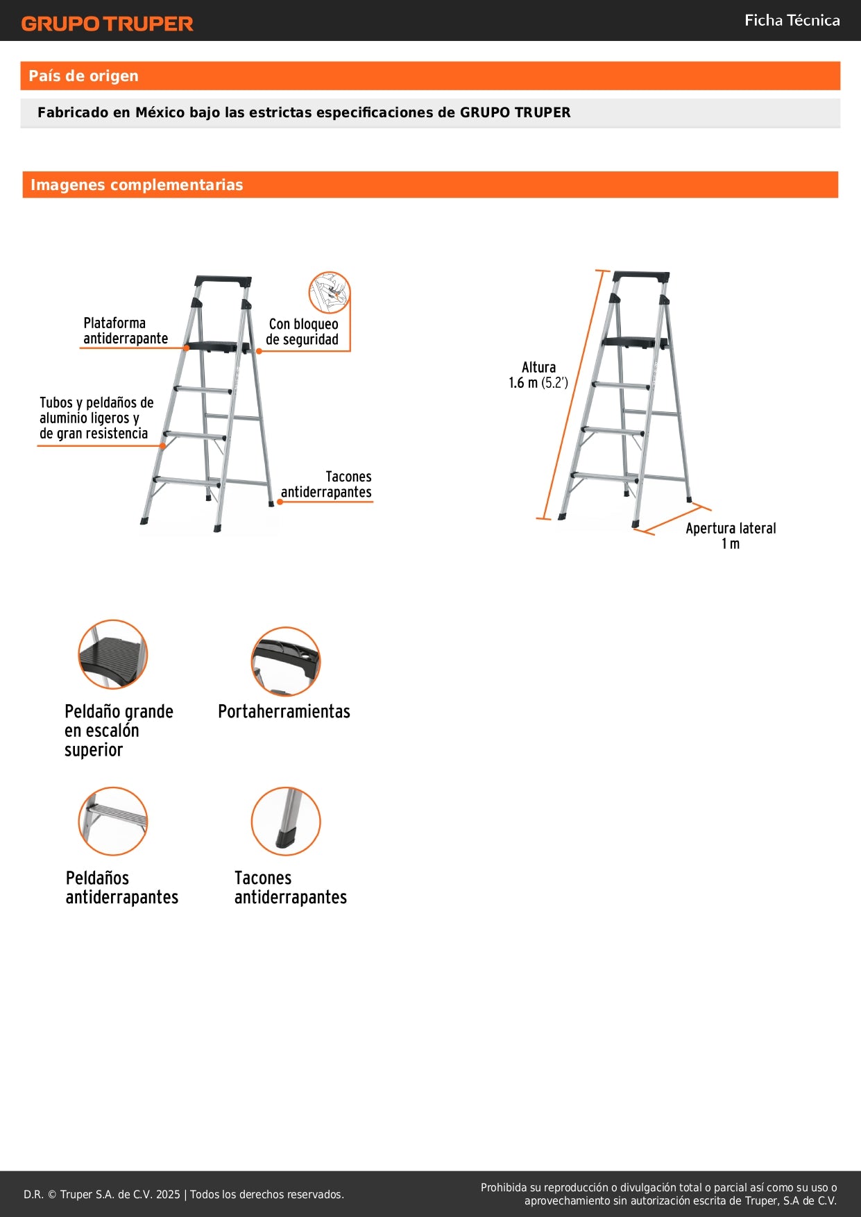 Escalera Tubular Plegable Aluminio 4 Peldaños Truper ESTU-4A - Solución Segura para Trabajos en Altura hasta 1.68m - Antiderrapante con Bloqueo de Seguridad
