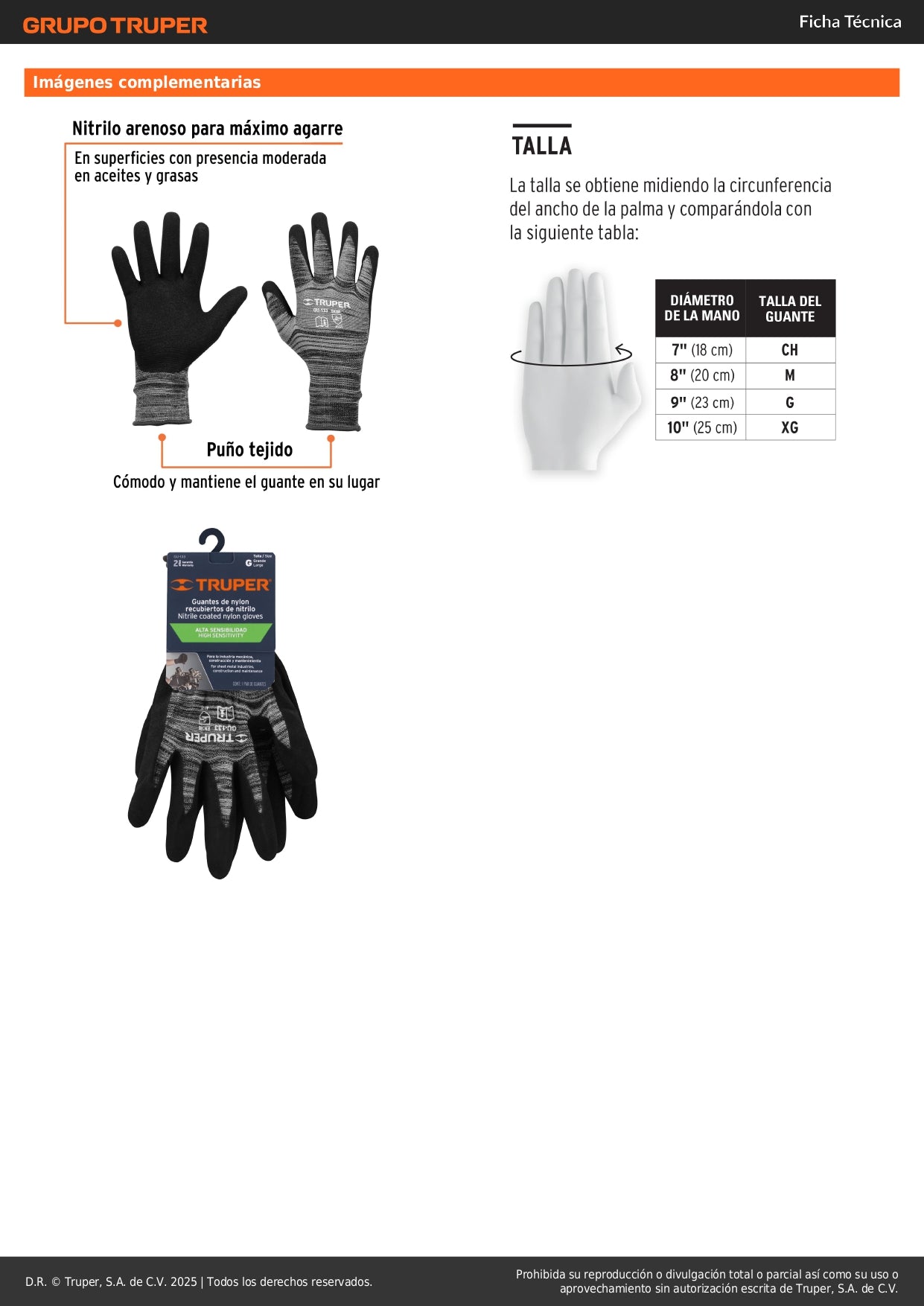 Guantes de Nitrilo TRUPER GU-133 - Protección Profesional Antideslizante para Trabajo con Aceites y Solventes - Talla G