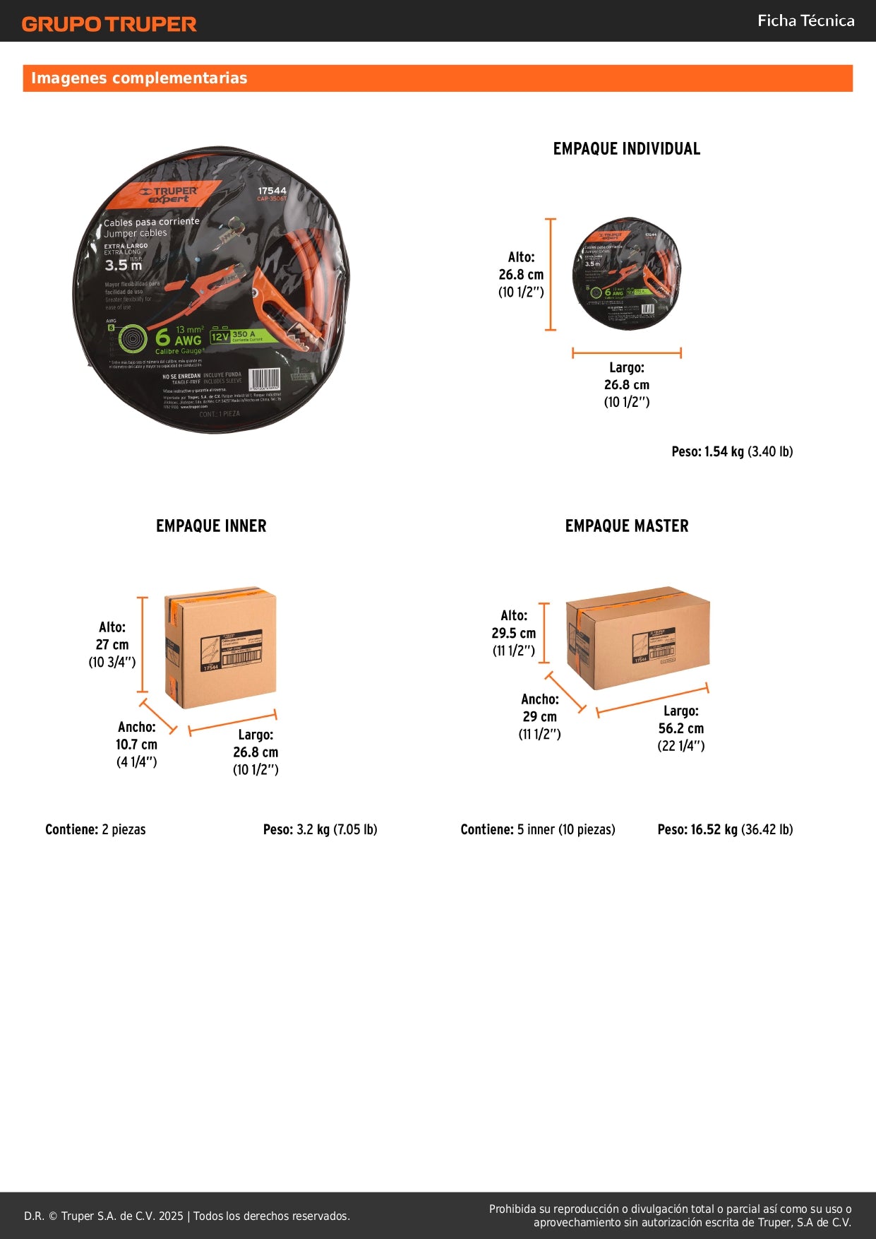 Cables Pasa Corriente 3.5m 350A CAP-3506T Expert - Solución Profesional para Arranque de Vehículos con Batería Descargada - Cable Aluminio Revestido Cobre 6 AWG con Funda