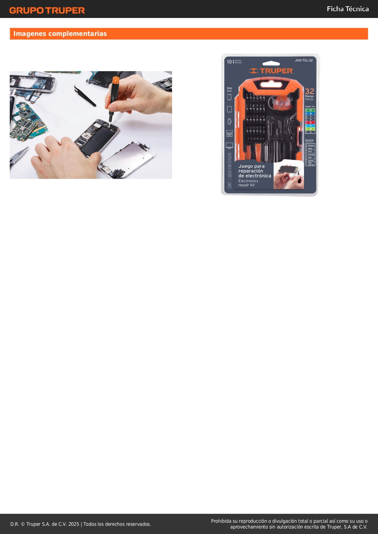 Juego de 32 Piezas para Reparación de Electrónicos Truper - Kit Profesional de Destornilladores de Precisión con Puntas Cromo Vanadio - Solución Completa para Dispositivos Inteligentes, Celulares, Tablets y Equipos Electrónicos