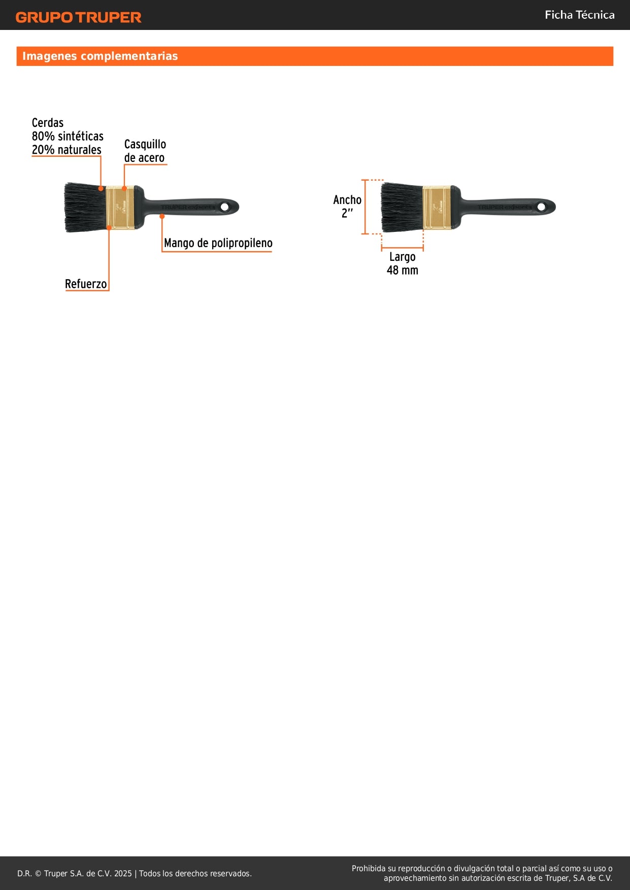 Brocha Profesional 2 Pulgadas Truper Expert BRT-2X - Cerdas Sintéticas y Naturales para Pintura Uniforme en Concreto, Metal, Estuco y Madera