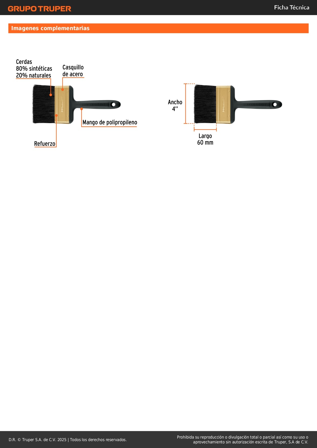 Brocha Profesional 4 Pulgadas BRT-4X Truper Expert - Cerdas Sintéticas y Naturales para Pintura Uniforme en Concreto, Metal, Estuco y Madera - Mango Ergonómico Antideslizante