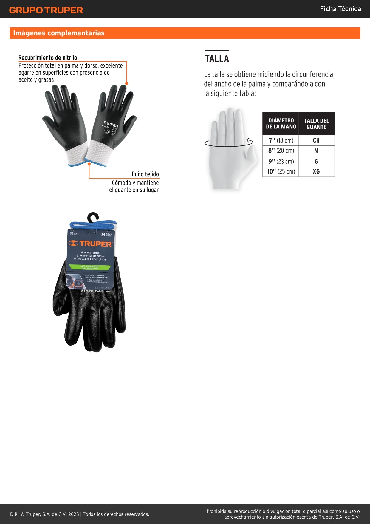 Guantes de Seguridad Industrial TRUPER GU-152 - Nitrilo Resistente a Aceites y Grasas - Talla M - Protección Profesional