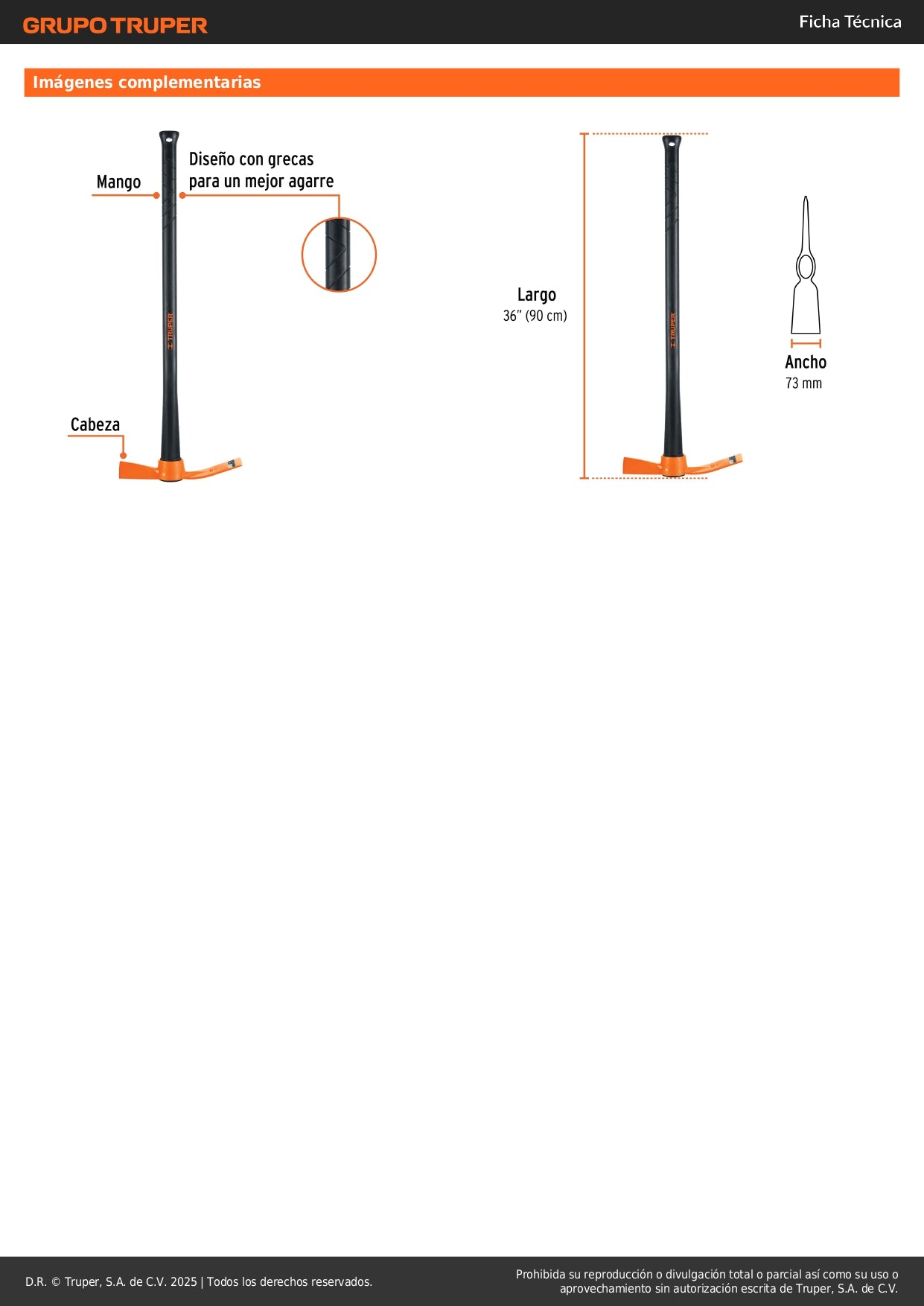 Talacho-Hacha Truper 2.5 lb Mango Fibra Vidrio 36" - Herramienta Profesional para Desenterrar Raíces y Romper Tierra Dura - TH-2.5M