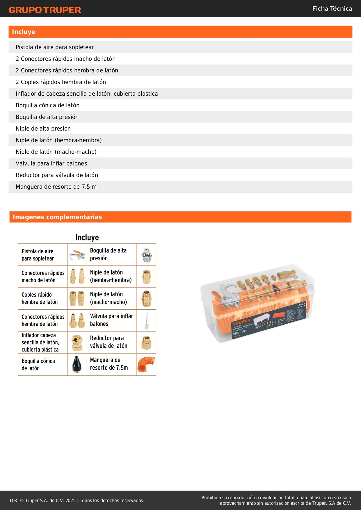 Juego 15 Accesorios Neumáticos TRUPER JAN-15 - Kit Completo Manguera 7.5m + Pistola Aire + Conectores - Solución Profesional para Limpieza e Inflado Industrial