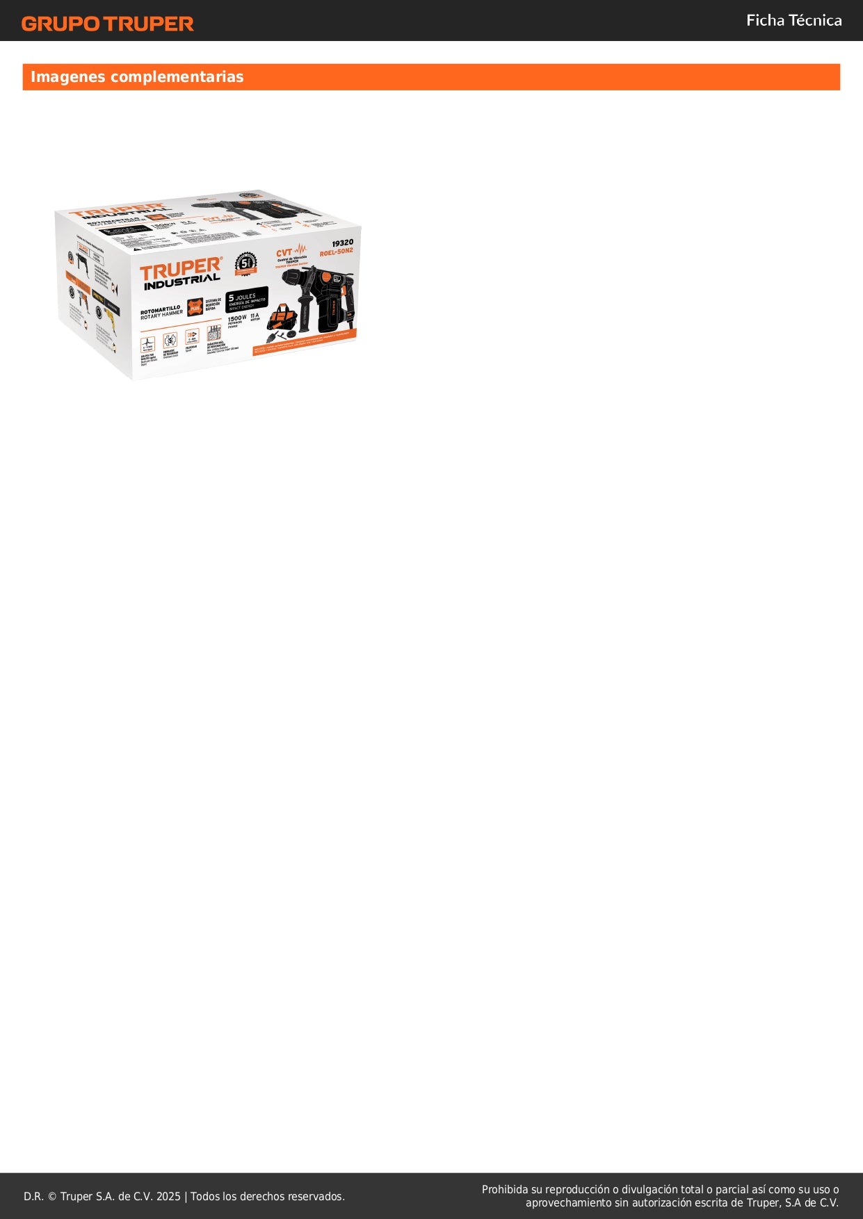 Rotomartillo SDS Plus TRUPER Industrial 1500W 5 Joules - Solución Profesional para Demolición y Perforación en Concreto - Control de Vibración CVT - 6 Velocidades - Modelo ROEL-50N2