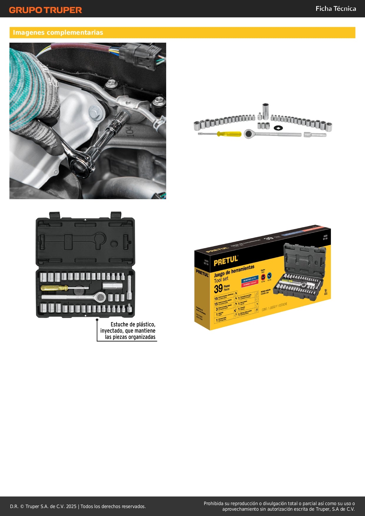 Juego de 39 Herramientas Mecánico 1/4 y 3/8 Pulgadas SET-39 Pretul - Kit Completo con Estuche Organizado para Reparación Automotriz y Mantenimiento Profesional