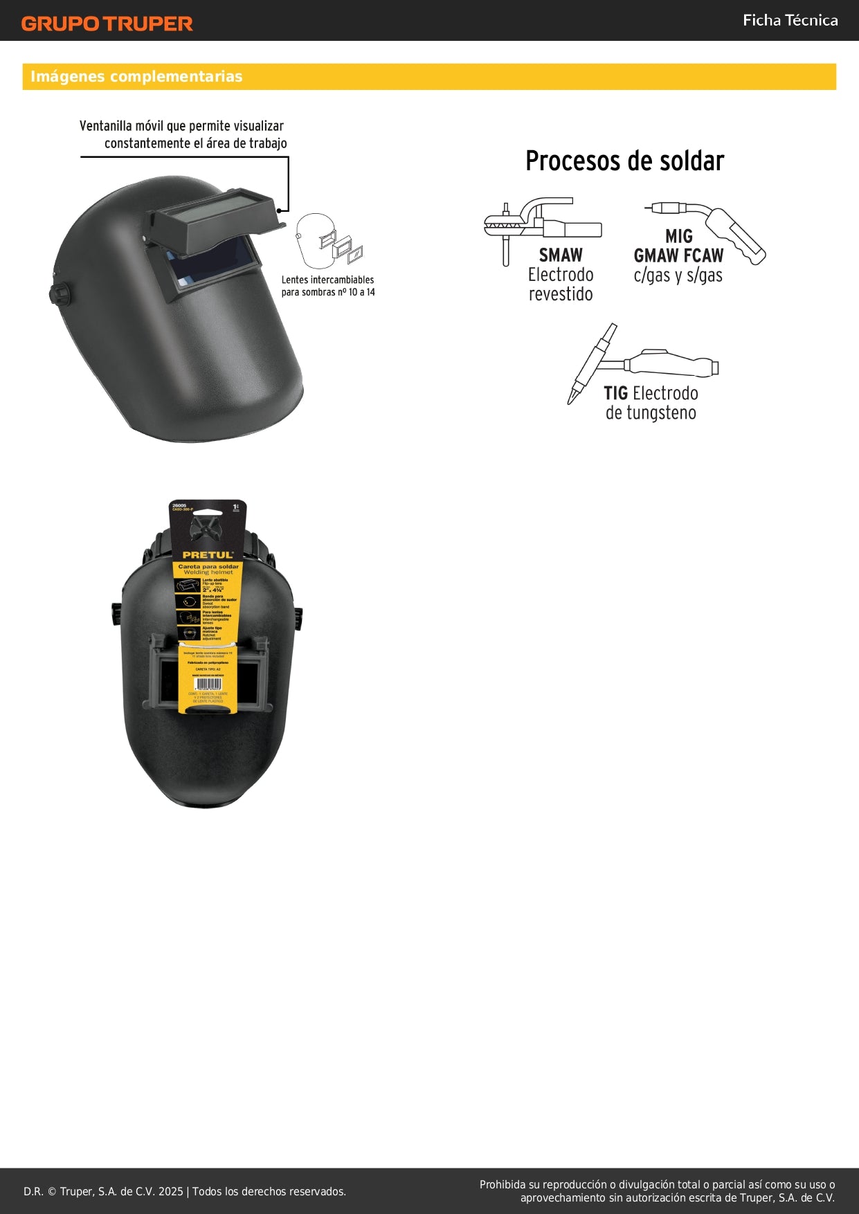 Careta Soldadura Profesional PRETUL CASO-300-P - Lente Abatible Sombra 11 - Protección Completa Ojos y Rostro