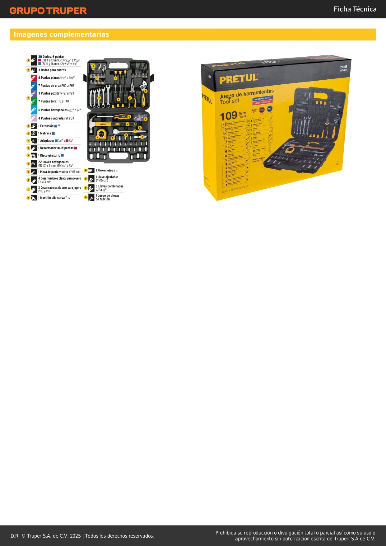 Juego de 109 Herramientas Pretul SET-109 - Kit Completo Profesional con Estuche Organizador para Reparación y Mantenimiento