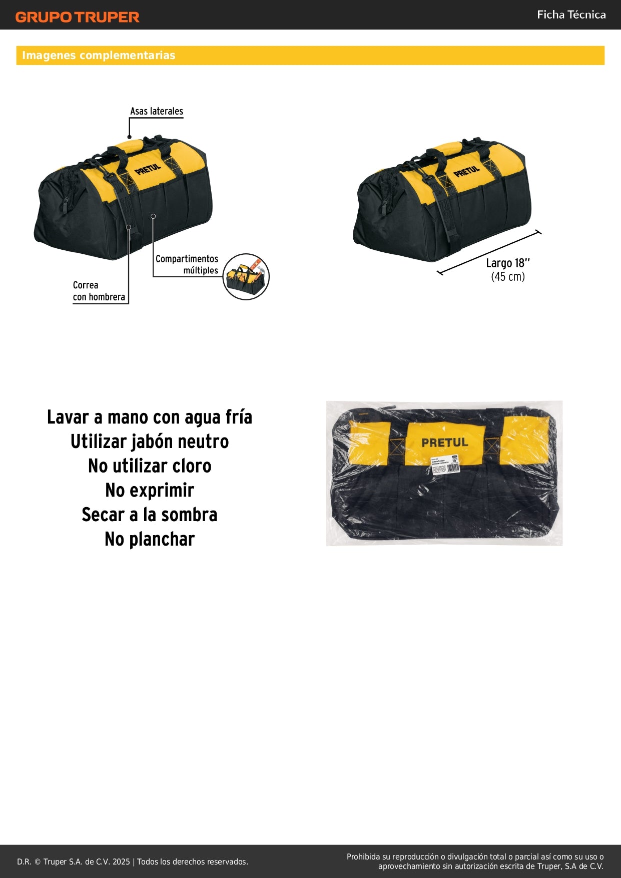 Maletín Portaherramientas 18 Pulgadas Pretul MALE-18P - Organizador Profesional con Múltiples Compartimentos y Correa Ajustable