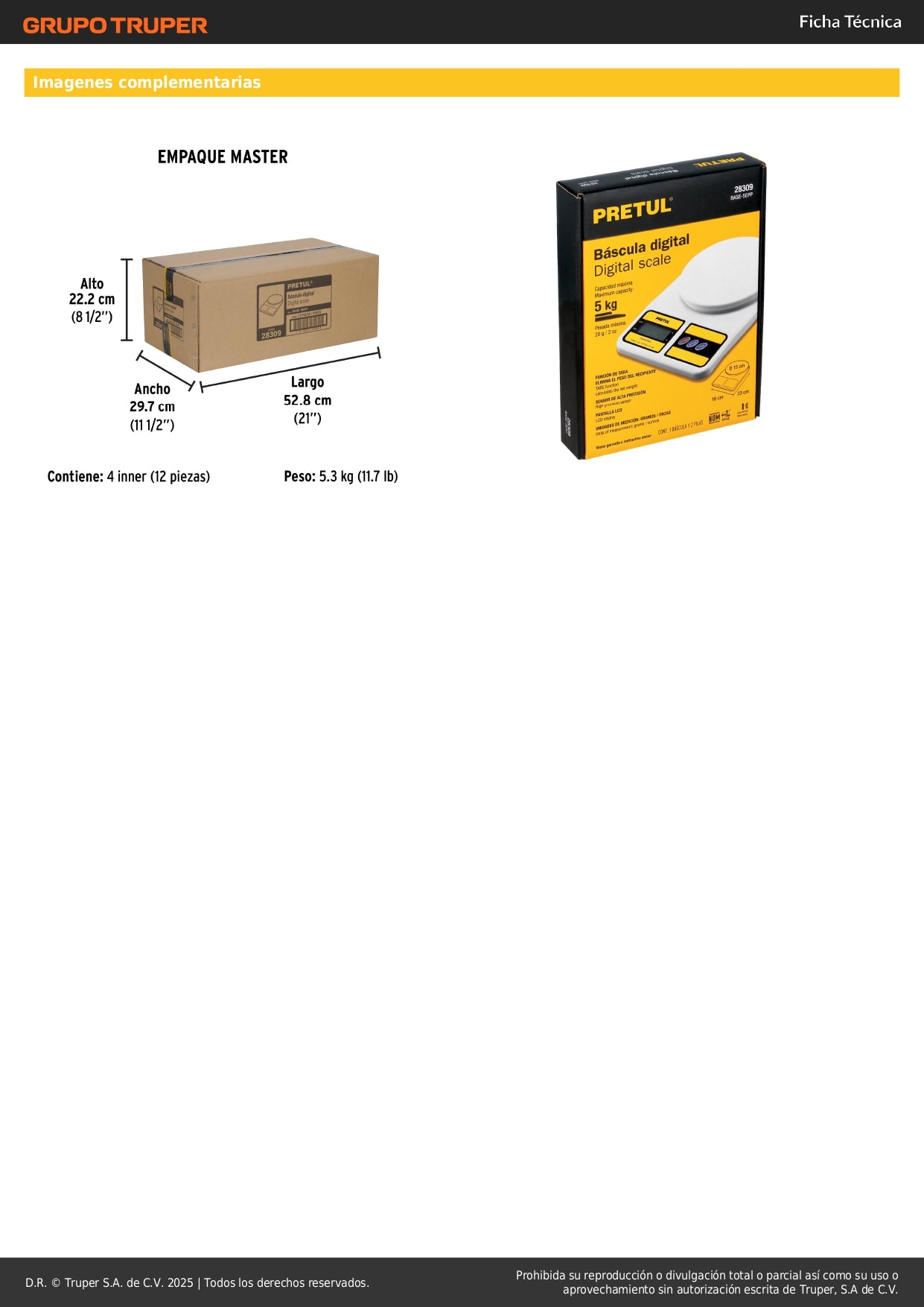 Báscula Digital Cocina 5kg Pretul BASE-5EPP - Plato Polipropileno, Pantalla LCD, Función TARA - Solución Precisa para Pesado Profesional