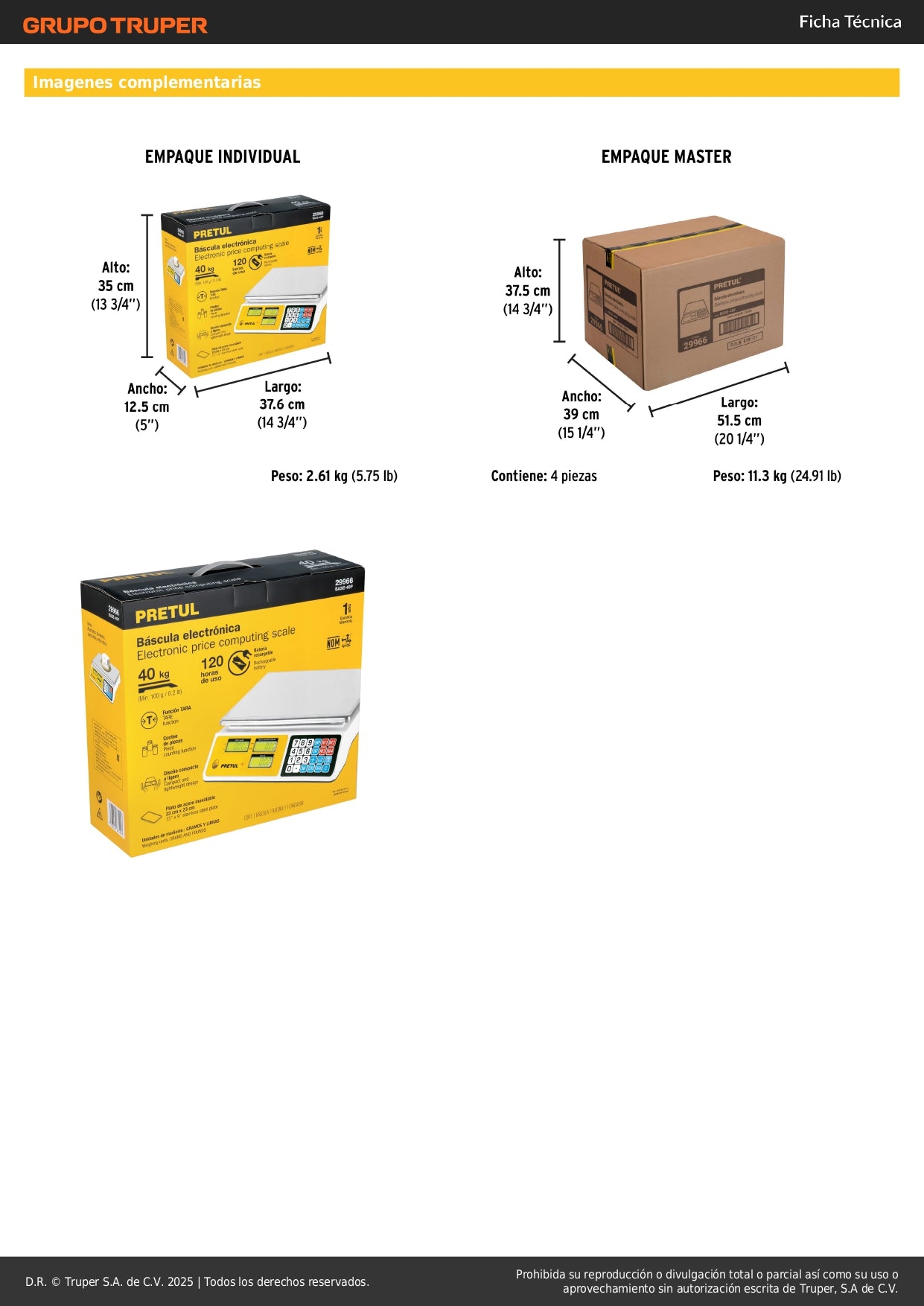 Báscula Electrónica Comercial 40kg PRETUL BASE-40P - Doble Display Digital con Batería Recargable para Pesaje Profesional