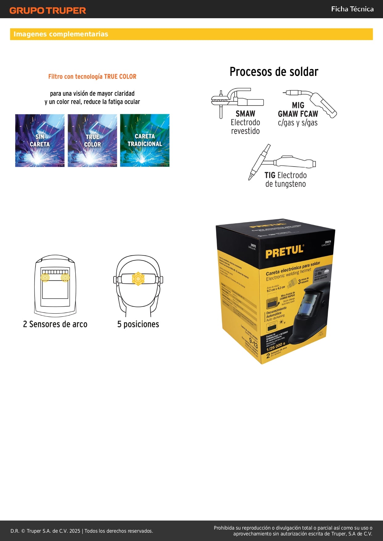 Careta Electrónica Soldadura PRETUL 9-13 Sombra Variable - Protección Profesional Anti-Fatiga Ocular