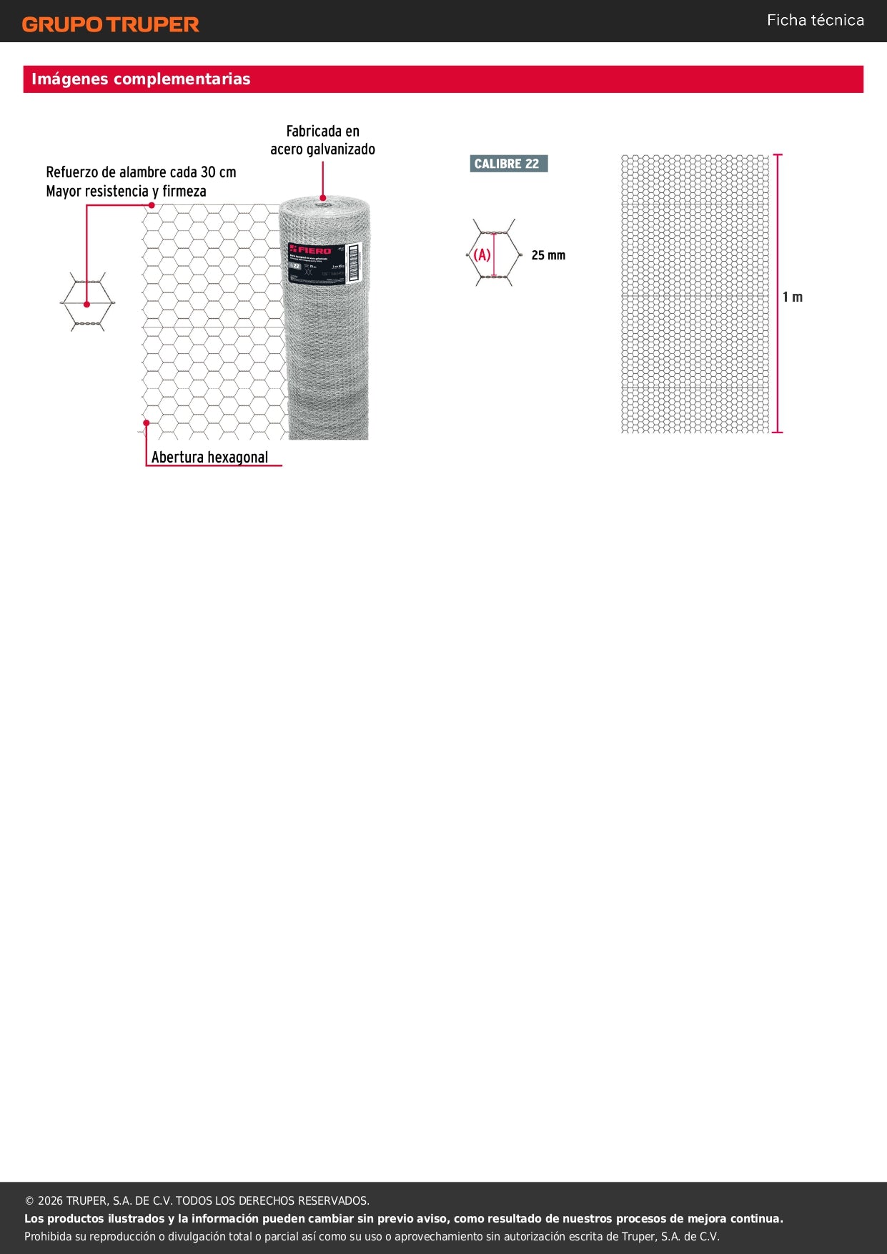 Tela de Pollo Galvanizada Cal.22 - Rollo 1x45m para Cercado, Delimitación y Protección de Áreas