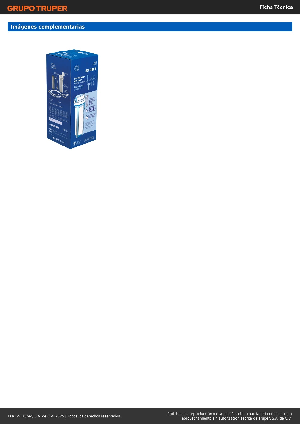 Purificador de Agua Bajo Tarja FOSET PURA-P3 - Elimina 99.9% Bacterias y Cloro - Carbón Activado con Plata Coloidal