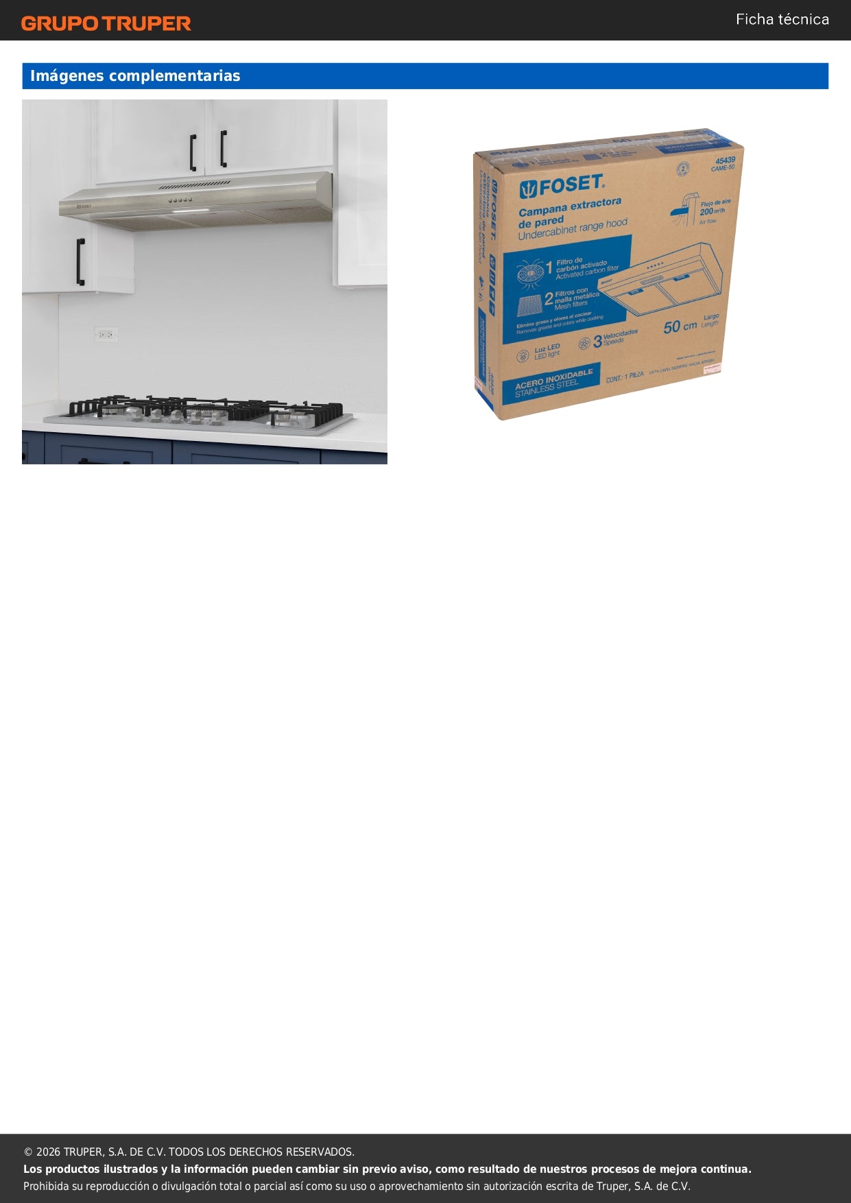 Campana Extractora Empotrable 50cm Acero Inoxidable FOSET - Cocina