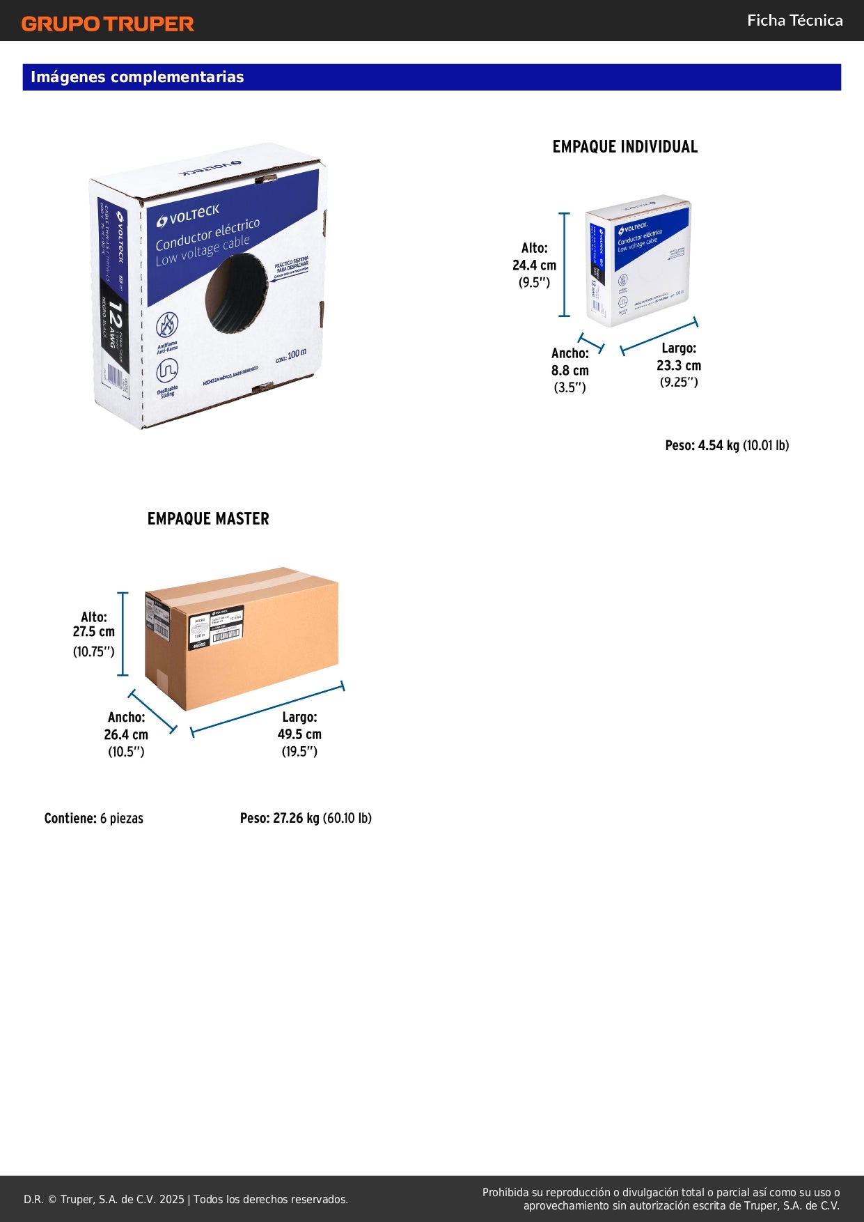 Cable THHW-LS 12 AWG Negro 100m Volteck - Instalación Eléctrica Segura Resistente Calor y Humedad