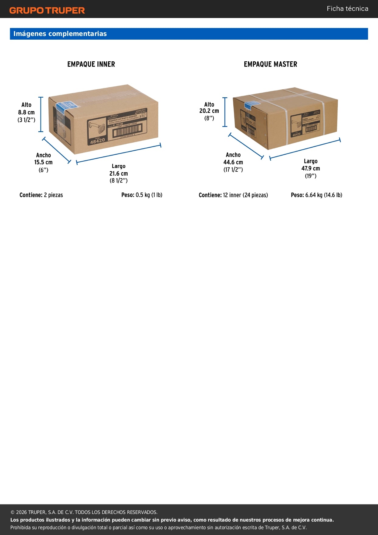 Regadera Cuadrada 3-3/4" Negra FOSET BASIC - Brazo y Chapetón para Baño