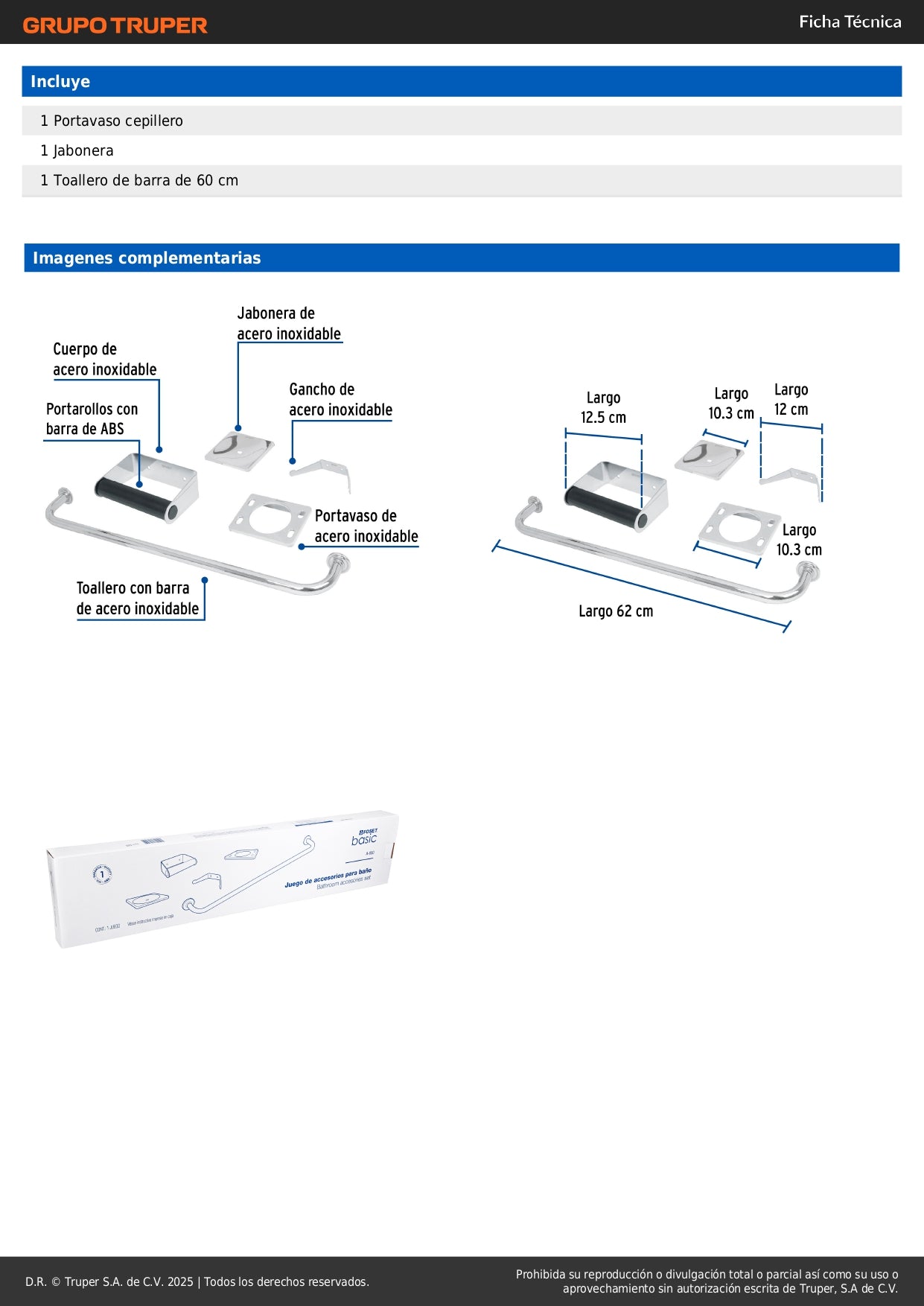 Juego 5 Accesorios Baño Acero Inoxidable A-800 - Organización Completa Baño Moderno