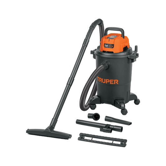 Truper Aspiradora 6 Gal 4.5 HP Húmedo/Seco c/Filtro HEPA - Taller, Auto y Casa