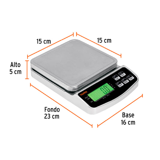Báscula Electrónica Digital Truper 3kg Recargable - Precisión Profesional para Joyería, Laboratorio y Cocina - BASE-3