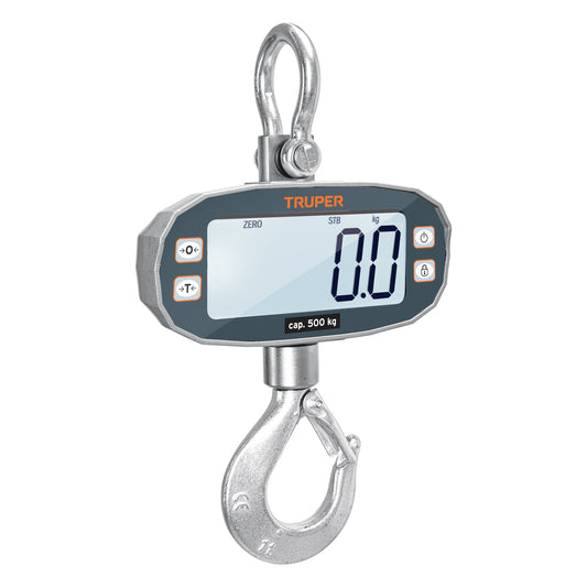 Báscula Electrónica Colgante Industrial 500kg Truper BASE-500C - Recargable con Display LCD y Control Remoto para Carnicerías y Rastros
