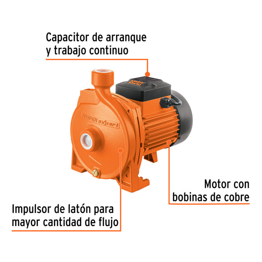 Bomba Centrífuga 1 HP EXPERT BOAC-1 - Alto Caudal para Cisterna a Tinaco - Agua Limpia Modelo Europeo