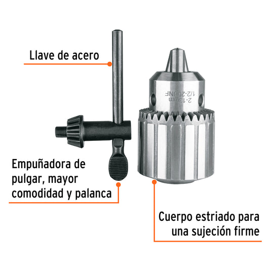Broquero 1/2" con llave, cuerpo estriado, TRUPER EXPERT