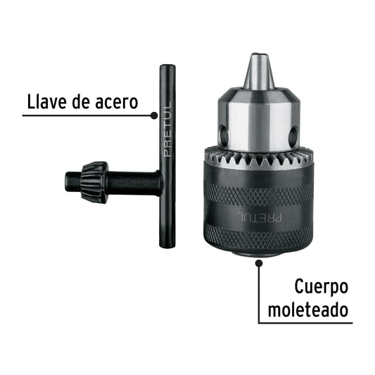 Broquero 3/8" con llave, cuerpo moleteado, PRETUL