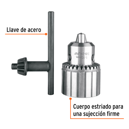 Broquero 3/8" con llave, cuerpo estriado, TRUPER EXPERT