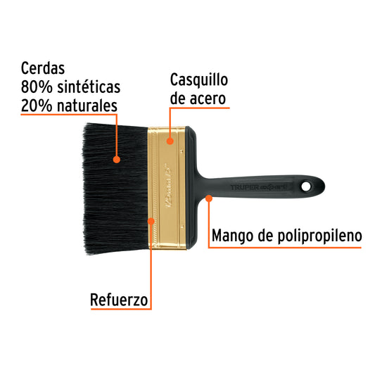 Brocha Profesional 5 Pulgadas Truper Expert BRT-5X - Cerdas Sintéticas y Naturales para Pintura Uniforme en Concreto, Metal, Estuco y Madera