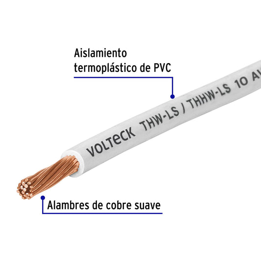 Cable THHW-LS 10 AWG Blanco 100m Volteck - Solución Profesional para Instalaciones Eléctricas Seguras