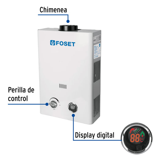 Calentador instantáneo, 6L, 1 servicio, gas LP, FOSET