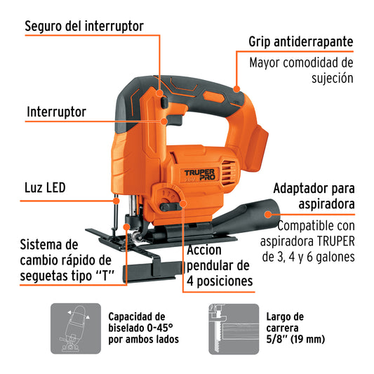 Sierra caladora 20V, sin accesorios, TRUPER PRO