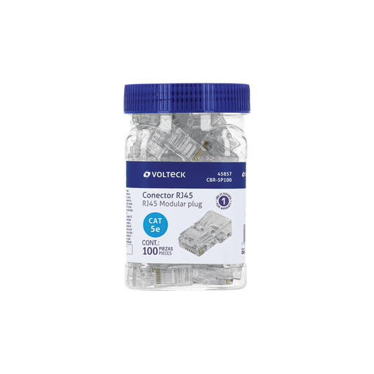Plug RJ45 CAT5E 100 piezas VOLTECK | Conector para Cable de Red