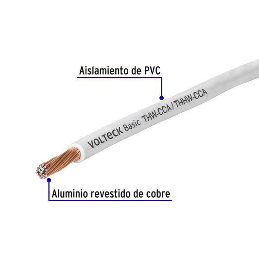 Cable THW CCA 12 AWG Blanco 100m - Instalación Eléctrica Residencial y Comercial Segura - Aluminio Revestido Cobre