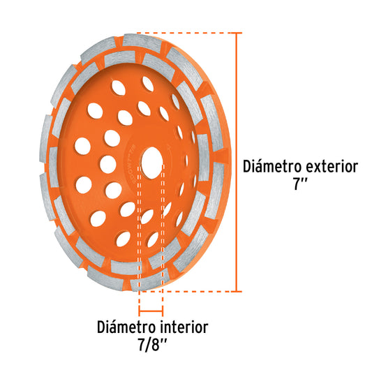 Copa de diamante doble hilera 7" x 7/8", TRUPER