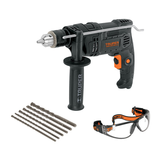 Combo Rotomartillo Industrial 1/2" 700W + 6 Brocas Carburo Tungsteno + Lentes Seguridad - Perforación Profesional Concreto y Mampostería - COMBOR-1/2N6