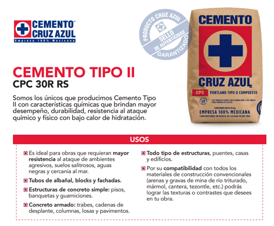 Cemento Cruz Azul CPC 30R RS – Bulto 50 kg