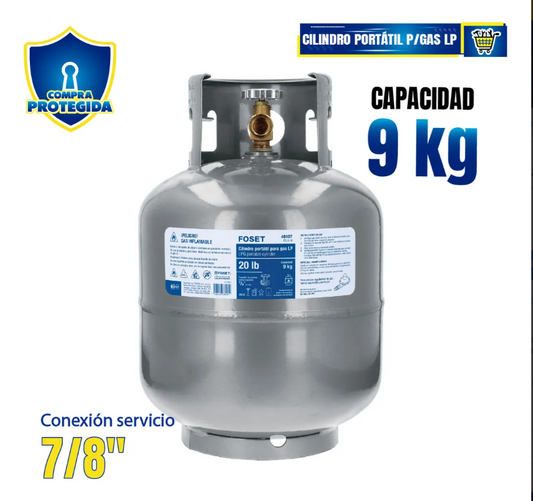 Cilindro Tanque Gas LP 20lb (9kg) FOSET - Portátil Acero Parrillas Asadores Estufas