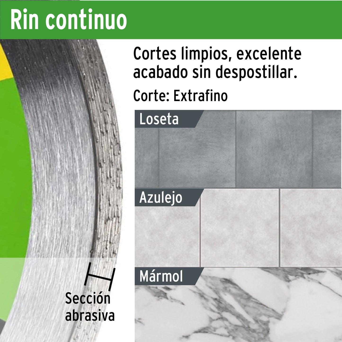 Disco de diamante de 4-1/2" x 1.8 mm rin continuo, Pretul, Construccion, Plomero.