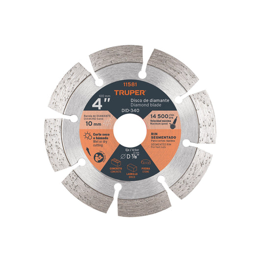 Disco de diamante de 4" x 2.1 mm, rin segmentado, TRUPER