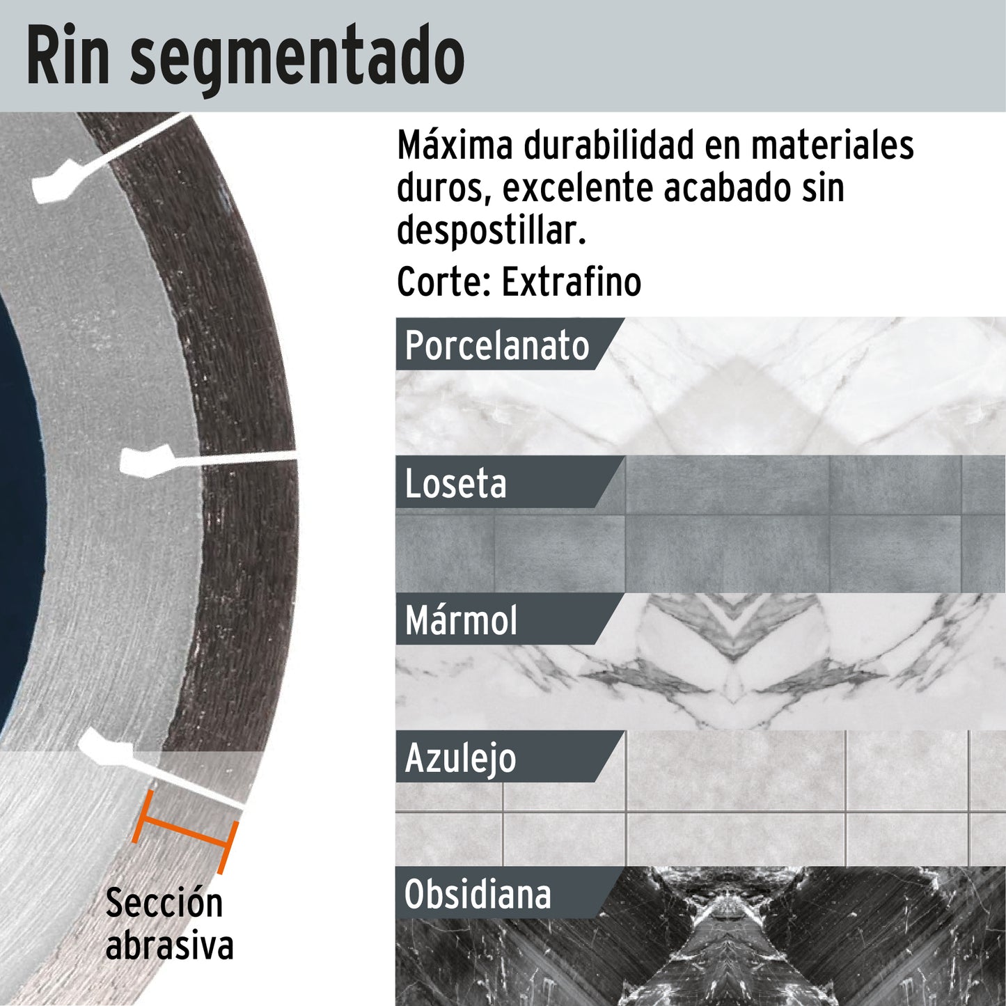 Disco de diamante de 4-1/2" x 1.3 mm corte de porcelanato loseta No despostilla